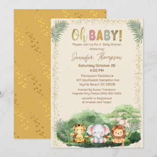 Invitation Animaux de Safari Mignons Nature Beige Baby Shower