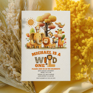Invitation Animaux de safari mignons pour la fête des 1 an "W