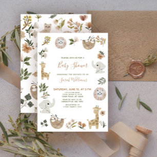 Invitation Animaux de Safari Mignons Script Marron Baby Showe