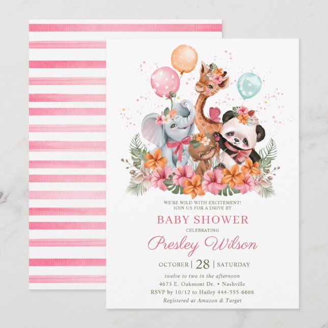 Invitation Animaux de safari pour filles (Devant / Derrière)
