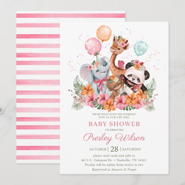 Invitation Animaux de safari pour filles (Devant / Derrière)