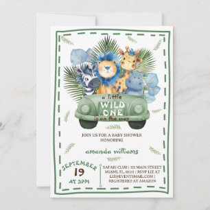 Invitation Animaux de Safari Verdure Voiture Baby Shower 