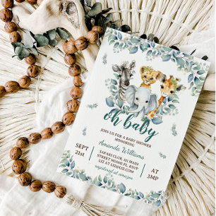 Invitation Animaux de Safari Vert Sauge Baby Shower