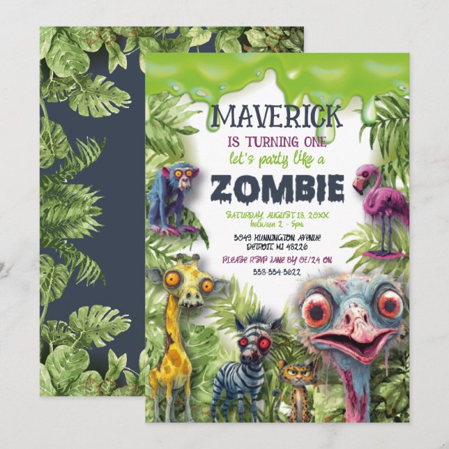 Invitation Animaux de safari zombie Anniversaire  (Devant / Derrière)