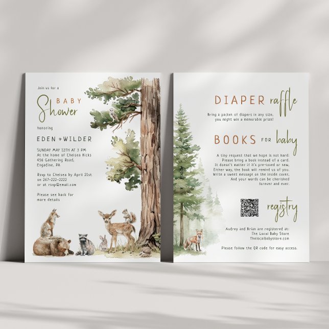 Invitation Animaux des bois | Baby shower All In One Couples (Créateur téléchargé)