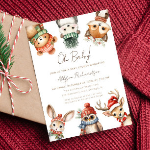 Invitation Animaux des bois baby shower d'hiver de Noël