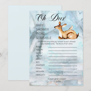 Invitation Animaux des bois Baby shower d'hiver Mot Scramble