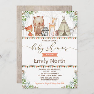 Invitation Animaux des bois Baby shower Forêt amis