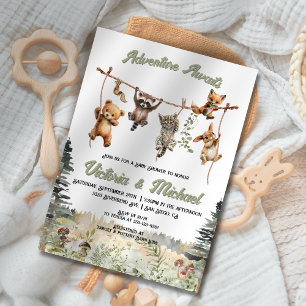 Invitation Animaux des bois Clothesline Baby shower forestier