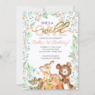 Invitation Animaux des bois Elle est un sauvage Un premier an