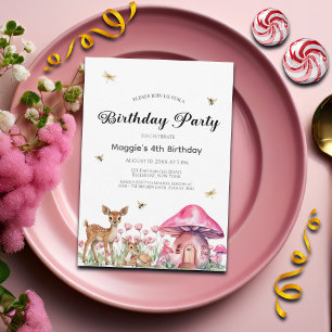 Invitation Animaux des bois et champignons des fées 4e annive