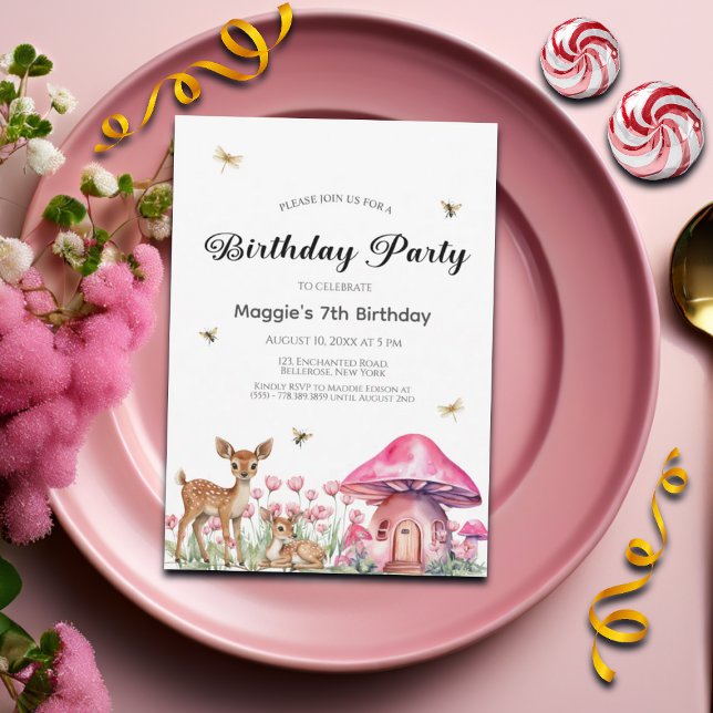 Invitation Animaux des bois et champignons des fées 7e annive (Créateur téléchargé)