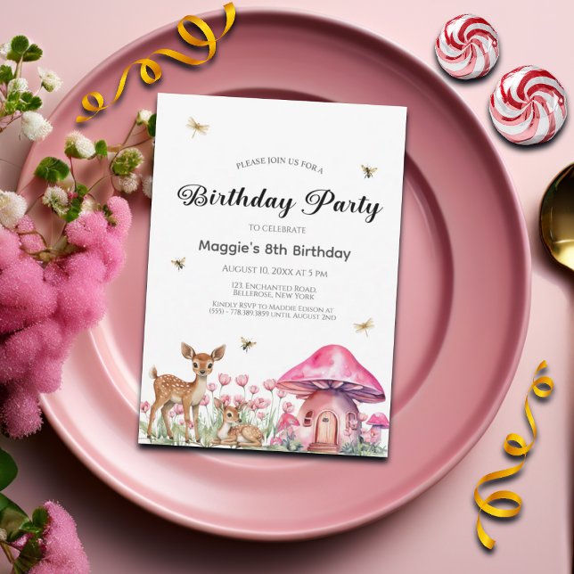 Invitation Animaux des bois et champignons des fées 8e annive (Créateur téléchargé)