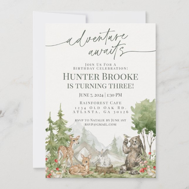 Invitation Animaux des bois fête d'anniversaire Woodsy (Devant)