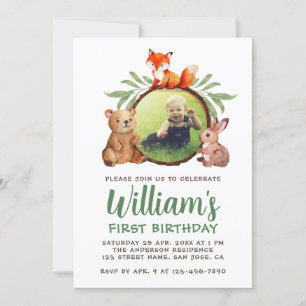 Invitation Animaux des bois Photo 1er anniversaire Renard our