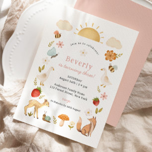 Invitation Animaux des bois rose Anniversaire