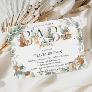 Invitation Animaux des bois Sage Verdure Baby shower neutre