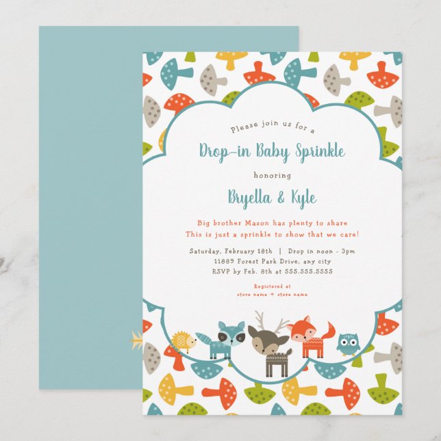 Invitation Animaux des bois Saupoudrer bébé (Devant / Derrière)