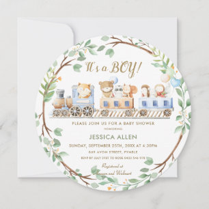 Invitation Animaux des bois Train Baby shower de verdure  