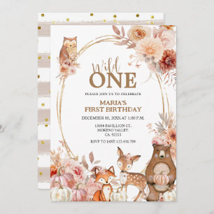 Invitation Animaux des bois Un automne Fleur 1er anniversaire