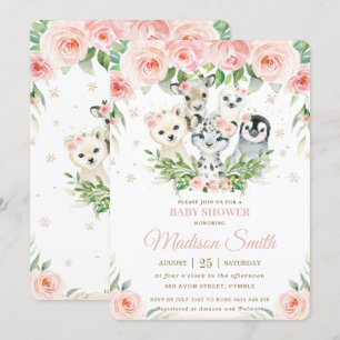Invitation Animaux d'hiver Baby shower floral flush arctique