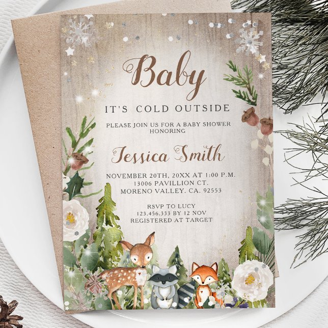 Invitation Animaux d'hiver Baby shower pour garçons de bois (Créateur téléchargé)