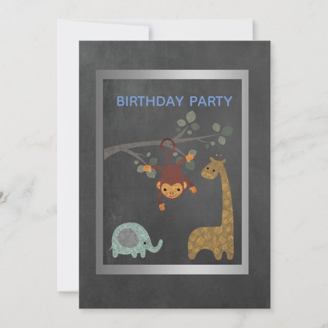 Invitation Animaux du zoo de Chalkboard fête d'anniversaire (Devant)