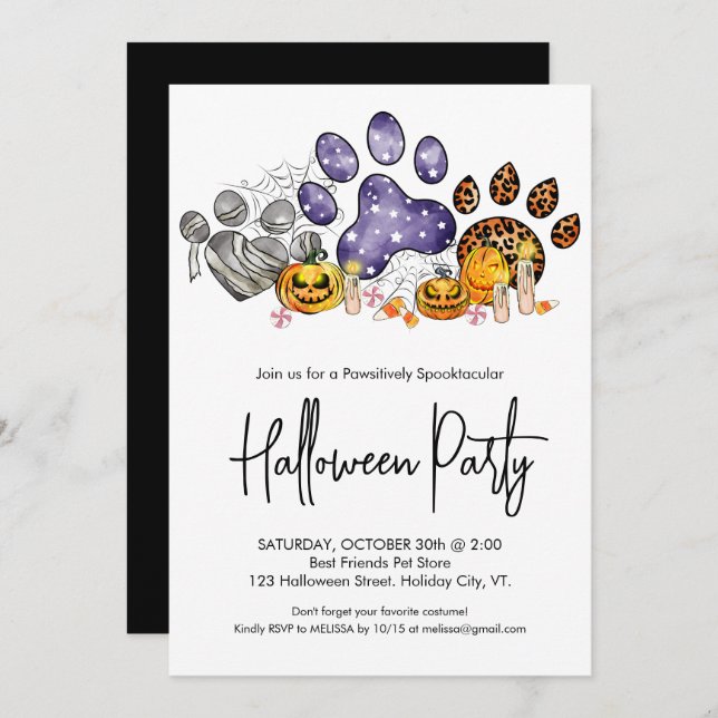 Invitation Animaux Empreintes de pattes Citrouille chien anim (Devant / Derrière)