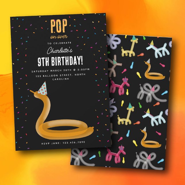Invitation Animaux en Ballon Serpent Thème de Fête d'Annivers (Balloon Animals Snake Kids Birthday Party Theme Invitation)