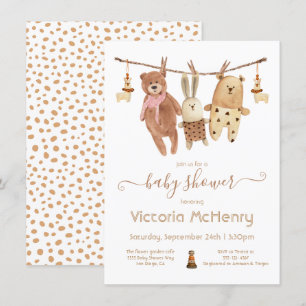 Invitation Animaux en peluche Boho Baby shower de ligne de li