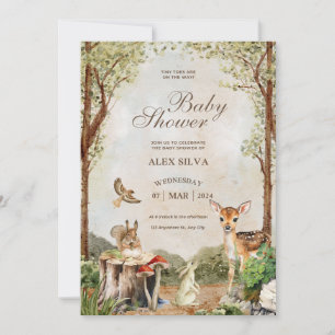 Invitation Animaux et baby shower d'aquarelle brun-vert