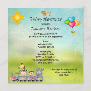 Invitation Animaux et fille mignons dans le baby shower de
