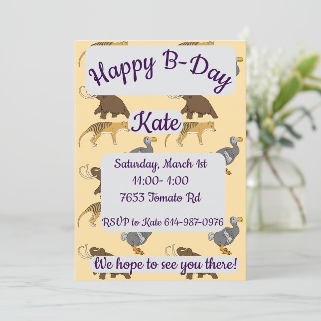 Invitation Animaux éteints Joyeux Anniversaire (Debout devant)