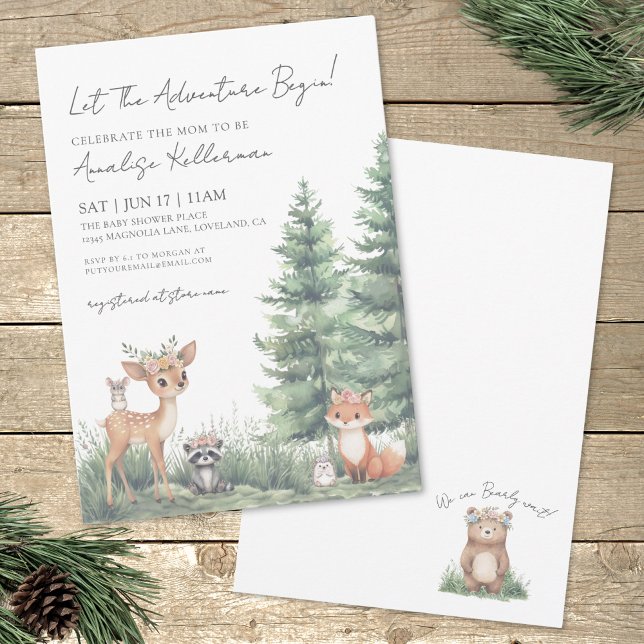 Invitation Animaux forestiers Aquarelle Baby shower des bois (Forest Animals Boho Woodland Baby Shower Invitation)