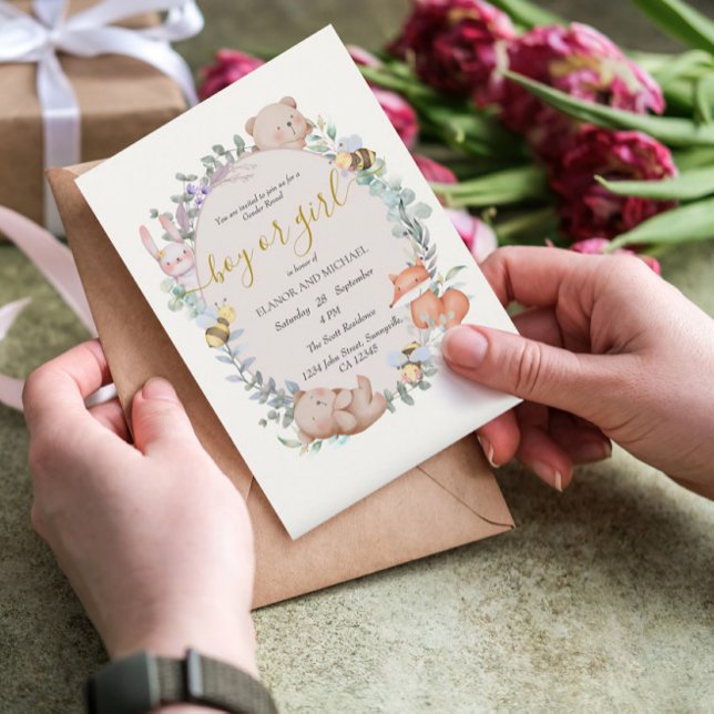 Invitation Animaux forestiers Aquarelle rustique Révélation d (Créateur téléchargé)