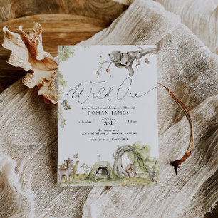 Invitation Animaux forestiers de bois Premier anniversaire