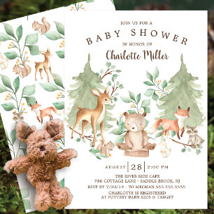 Invitation Animaux forestiers des bois Baby shower neutre