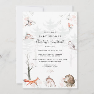 Invitation Animaux forestiers Script Baby shower moderne