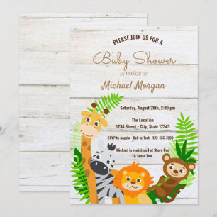 Invitation Animaux forestiers, Texture du bois, Baby shower d