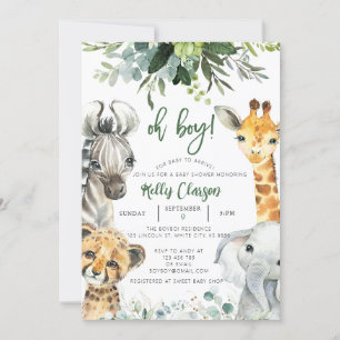 Invitation Animaux Jungle Safari Oh Baby shower garçon