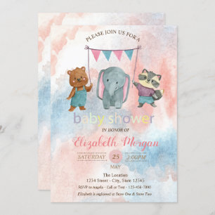 Invitation Animaux mignons, Baby shower d'aquarelle Invitatio