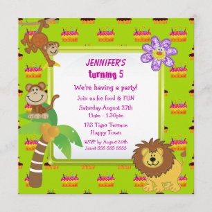 Invitation Animaux mignons de jungle et fête d'anniversaire