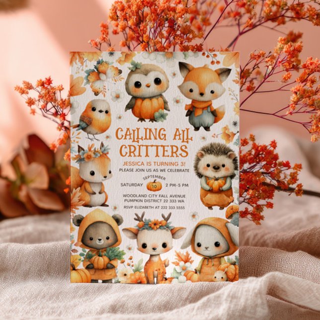 Invitation Animaux mignons de la forêt automne anniversaire e (Créateur téléchargé)