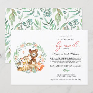 Invitation Animaux Mignons de la Forêt Baby Shower par Courri