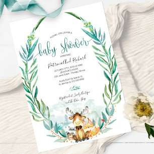 Invitation Animaux mignons de la forêt Baby Shower végétation