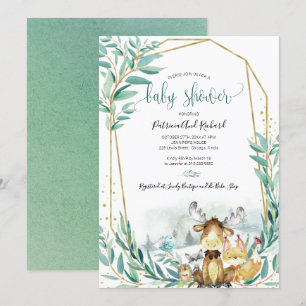 Invitation Animaux mignons de la forêt Baby Shower végétation