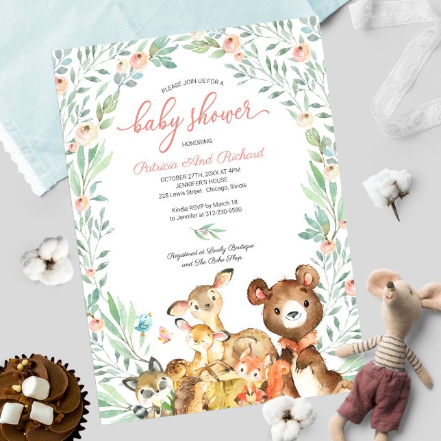 Invitation Animaux mignons de la forêt Baby Shower verdure (Créateur téléchargé)