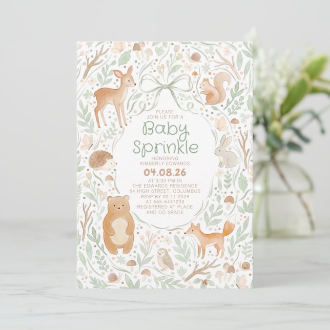 Invitation Animaux Mignons de la Forêt Baby Sprinkle (Debout devant)