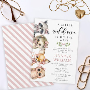 Invitation Animaux mignons de la forêt fille baby shower rose