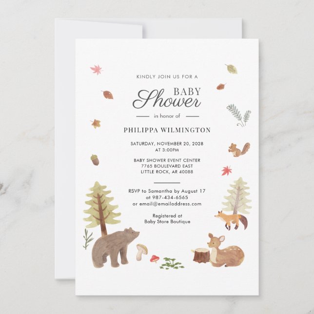 Invitation Animaux mignons de la forêt Garçons Baby Shower (Devant)